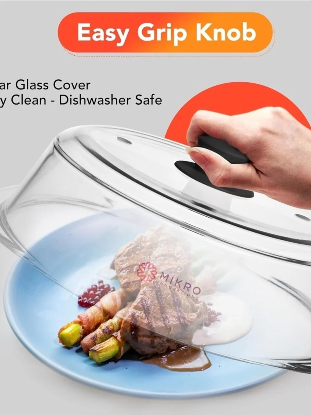 Mikro Innovations Glass Microwave Splatter Cover | 100% BPA Free - 10.5in